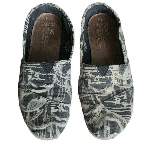 TOMS Classic Canvas Slip On Flats Loafer W7.5 Khaki & Beige Patterned 111C - Picture 6 of 10